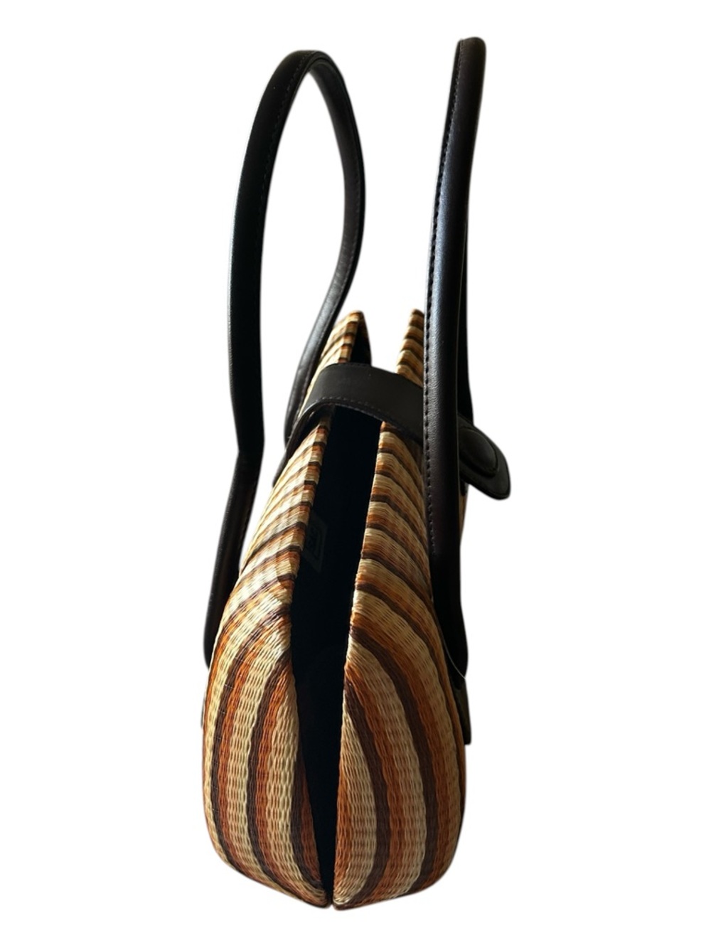 THE SAK Woven Straw Stripe Hardshell Handbag with Dark Brown Trim - Picture 5 of 13
